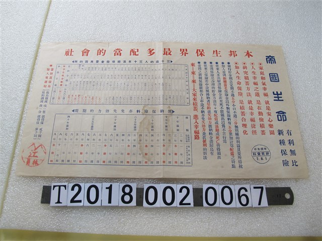 帝國生命會社新種保險廣告傳單 (共1張)