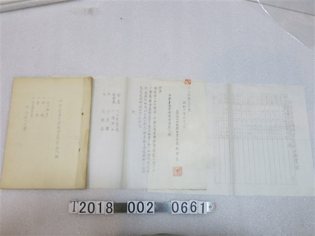 中部臺灣宣傳協會設立計畫大綱與書信與捐款等相關資料 (共3張)