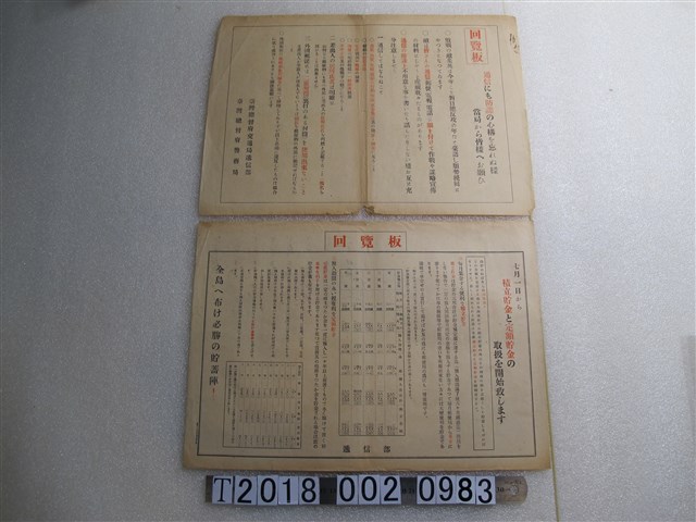 臺灣總督府交通局遞信部貯金宣導回覽版 (共1張)