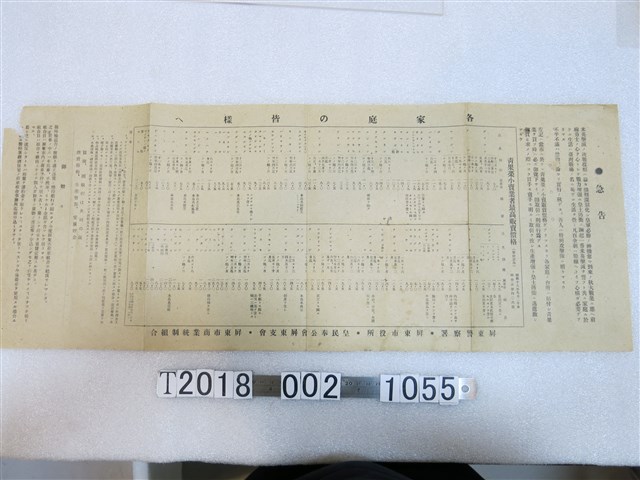 屏東警察署戰時青果菜價格緊急公告 (共1張)