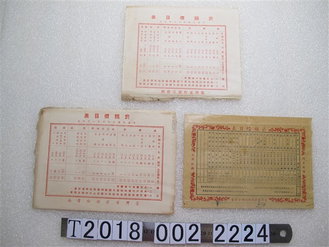 臺灣省菸酒公賣局菸類價目表 (共1張)