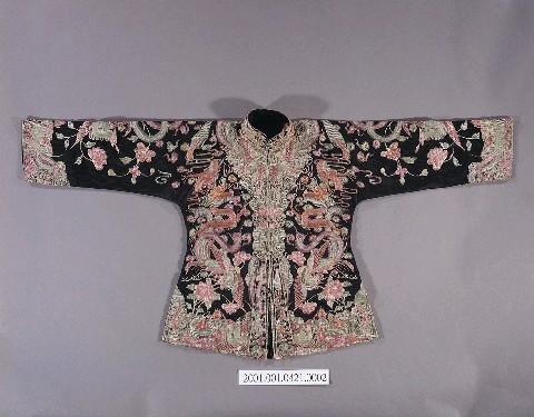 黑絲緞盤金繡龍鳳紋結婚禮衣