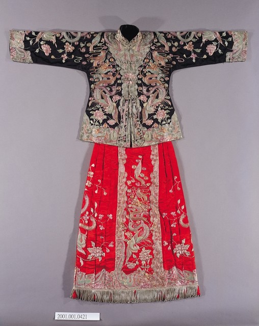 絲緞盤金繡龍鳳紋結婚禮服