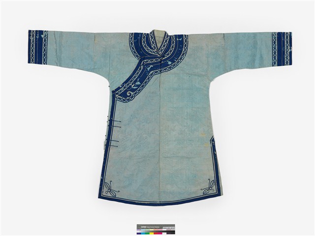 淺綠絲質緹花高立領大襟女衫