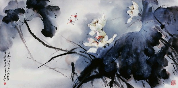 藏品:冰雪肌膚出污泥(白蓮紅青蜓)的(1)張圖片
