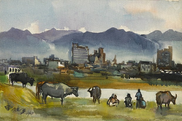 風景與牛的焦點圖