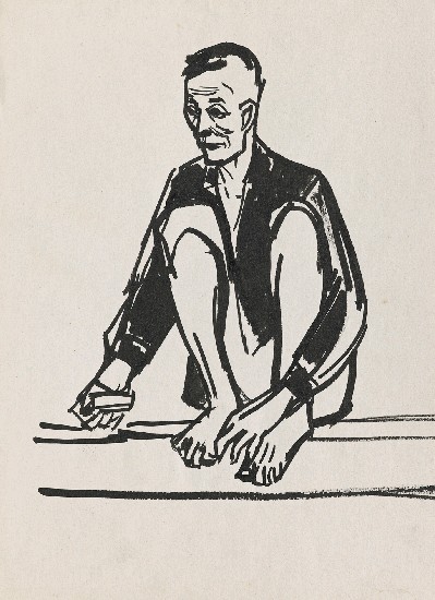 藏品:蹲在長凳上的老人的(1)張圖片