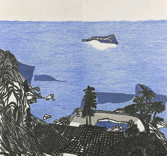 泳池與大海的焦點圖