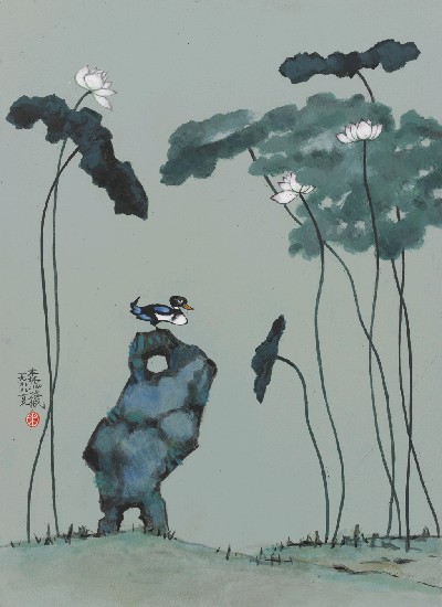 藏品:野鴨與荷花的(1)張圖片