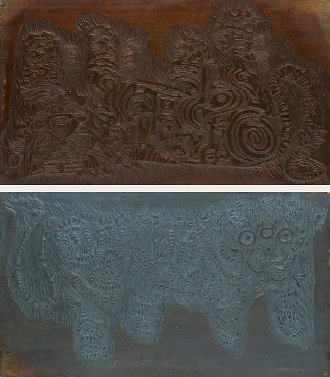 藏品:節日的老虎版畫原版之一(木刻、雙面)的(1)張圖片