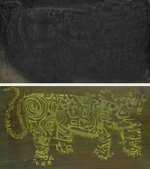 藏品:節日的老虎版畫原版之二(木刻、雙面)的(1)張圖片