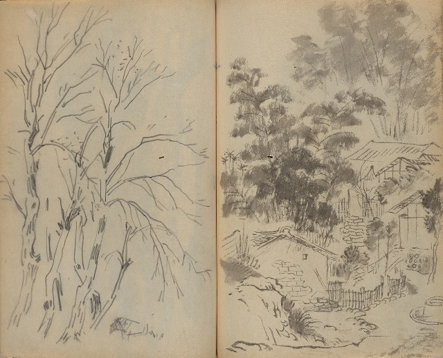 藏品:1930年代花鳥、景觀寫生集的(33)張圖片