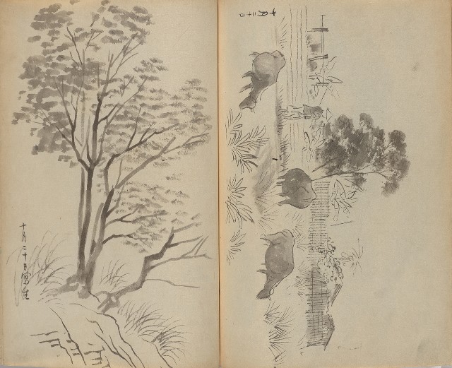 藏品:1930年代花鳥、景觀寫生集的(35)張圖片