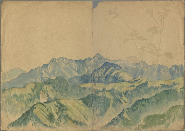 藏品:(1)山景;(2)(半)野牛、(半)野花的(1)張圖片