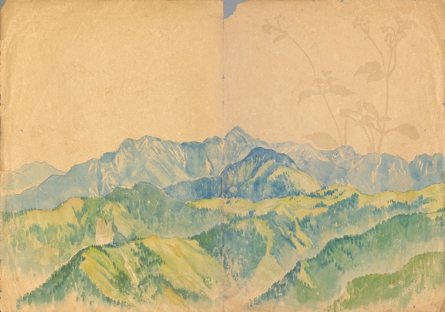 藏品:(1)山景;(2)(半)野牛、(半)野花的(2)張圖片