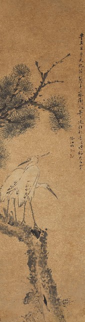 藏品:雙鷺棲松圖軸的(1)張圖片