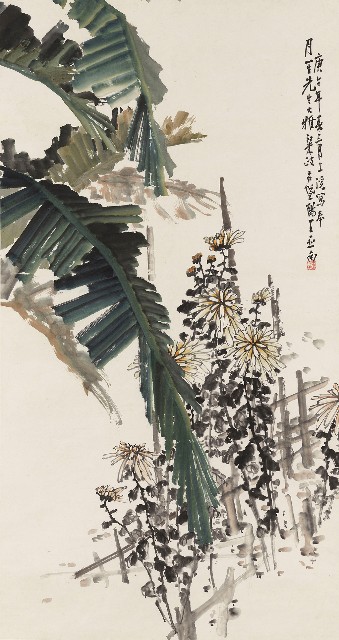 藏品:菊花芭蕉圖軸的(1)張圖片