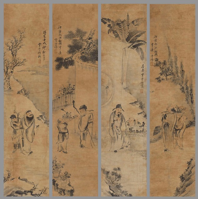 四季花卉人物四屏的焦點圖