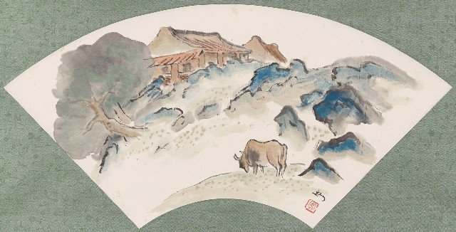郊野放牛扇面圖的焦點圖