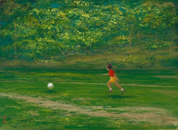 球與小孩的焦點圖