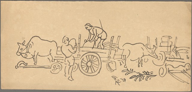 藏品:牛、牛車及搬運工人的(1)張圖片