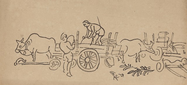 藏品:牛、牛車及搬運工人的(1)張圖片