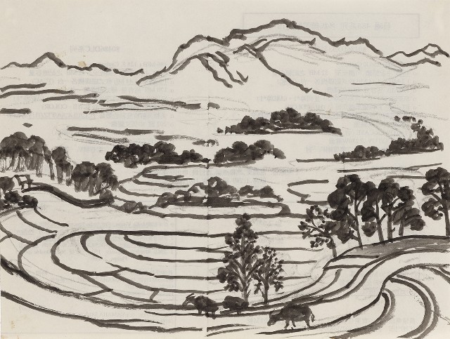 藏品:〈夕照〉畫稿的(1)張圖片