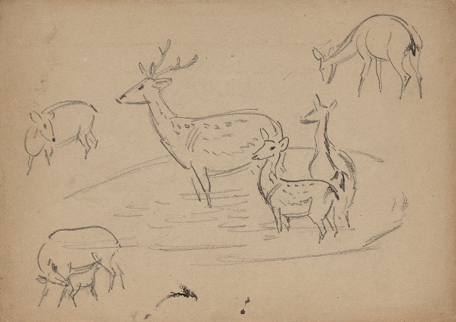 藏品:(1)鹿群；(2)真鶴的(1)張圖片