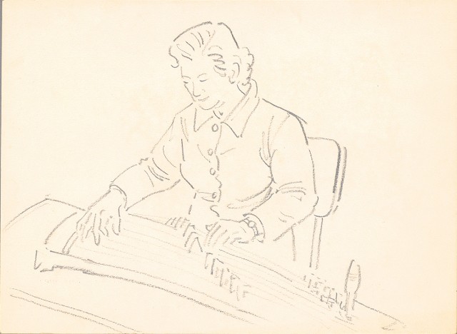 藏品:(1)錦雉；(2)婦人彈古箏的(3)張圖片