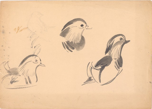 藏品:(1)紫藤花；(2)雄鴛鴦頭的(3)張圖片