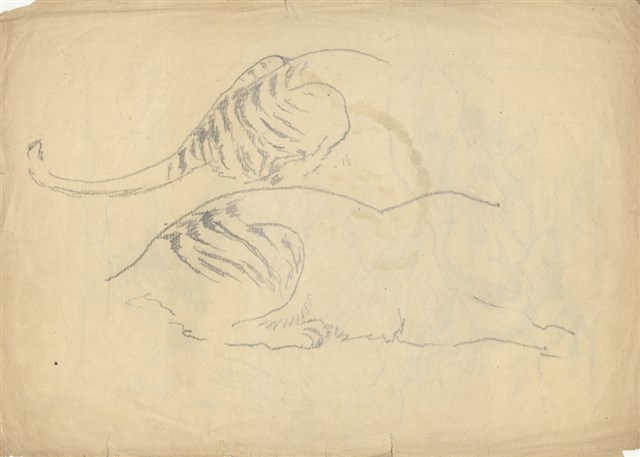 藏品:(1)畫虎尾部；(2)溪流的(1)張圖片