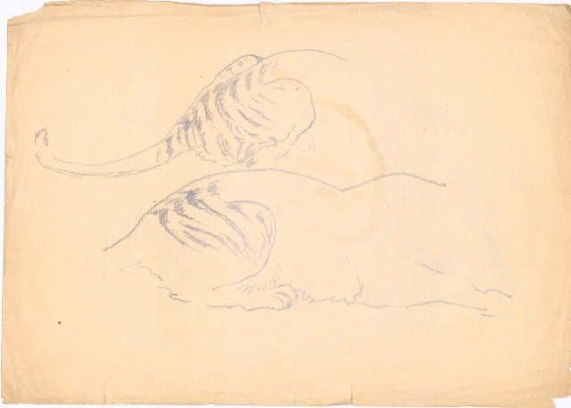 藏品:(1)畫虎尾部；(2)溪流的(2)張圖片