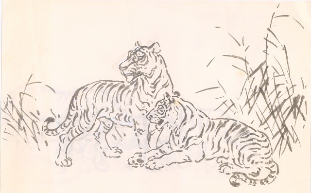 藏品:(1)雙虎(草稿)；(2)3隻虎 (他人畫、影印)的(2)張圖片