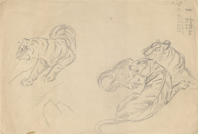 藏品:(1)三蹲虎；(2)二組雙虎的(1)張圖片