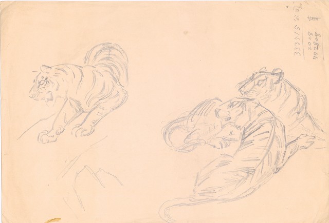 藏品:(1)三蹲虎；(2)二組雙虎的(2)張圖片