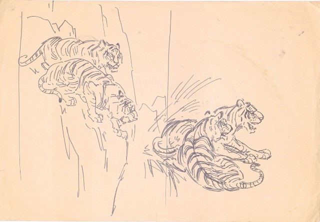 藏品:(1)三蹲虎；(2)二組雙虎的(3)張圖片