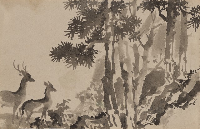 藏品:雙鹿於松樹下的(1)張圖片