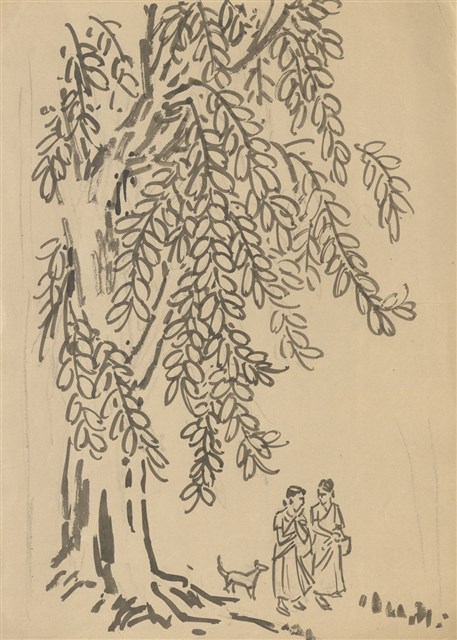 藏品:(1)大葉樹下有 二女；(2)船與屋 （新增）的(1)張圖片