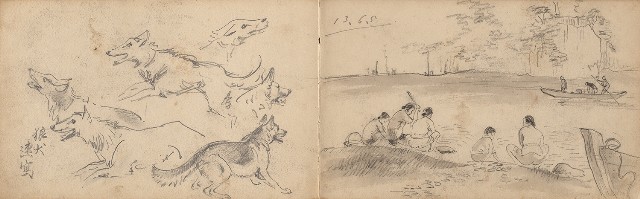 藏品:日治時期景觀及動物等寫生集的(13)張圖片