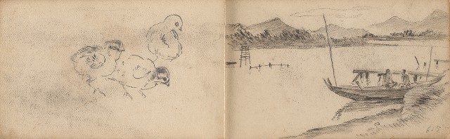 藏品:日治時期景觀及動物等寫生集的(14)張圖片