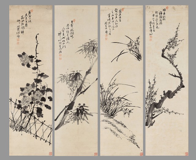 藏品:四君子四屏的(1)張圖片