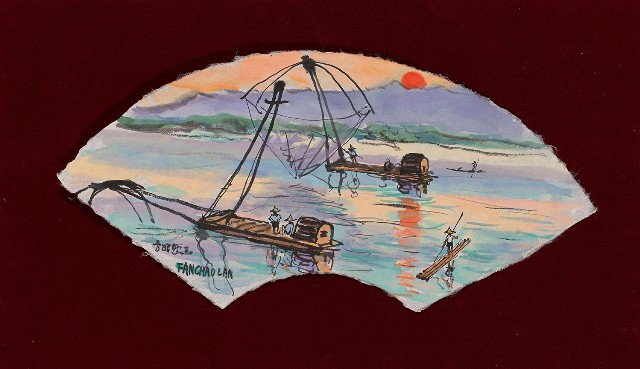 藏品:夕陽帆影扇面的(1)張圖片