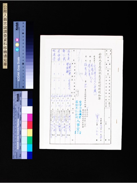 公務人員忠誠調查資料移轉通知單(第077號)