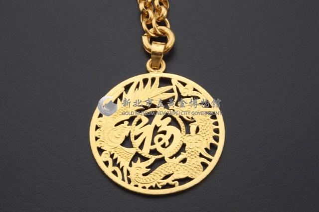 龍鳳圖案福字金項鍊墜子藏品圖，第2張