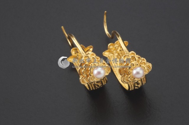 牡丹明珠金耳環一對藏品圖，第4張