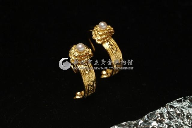 牡丹明珠金耳環一對藏品圖，第3張