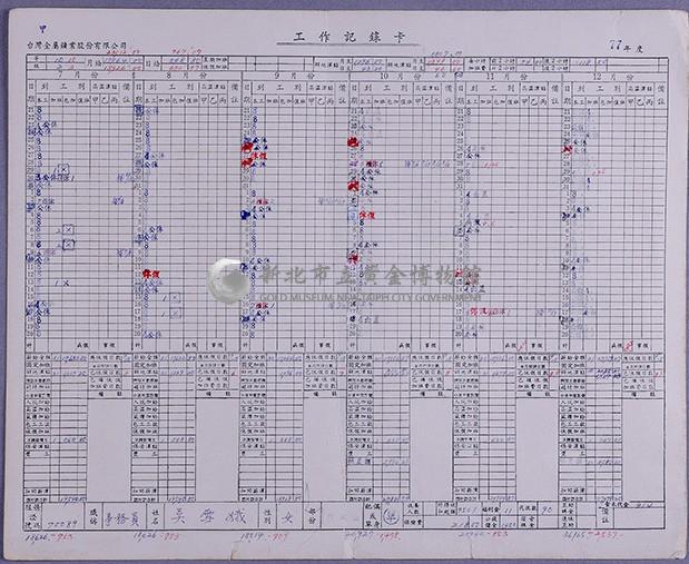台金公司工作紀錄卡藏品圖，第1張