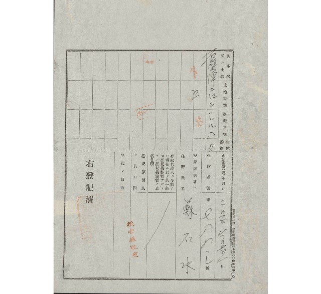 大正12年囗月土地登記濟證的圖片