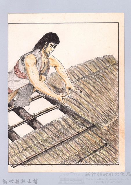 泰雅族的建築史：房屋篇-28茅草屋搭建步驟8-2：茅草屋頂排列鋪陳法藏品圖，第1張