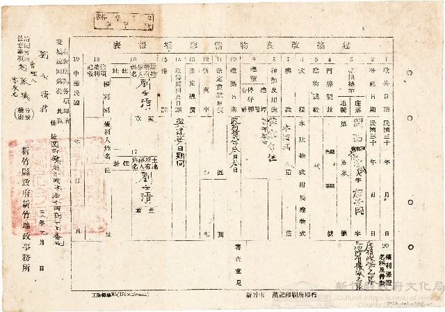 劉壬清建築改良物情形填報表（中華民國38年9月）藏品圖，第1張